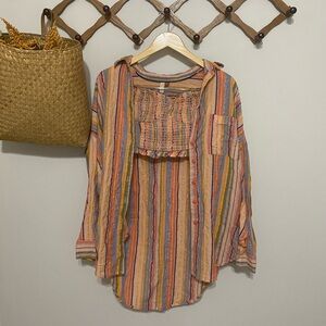 Anthropologie Pilcro Striped Button Down Colorful Striped Metallic Shirt
